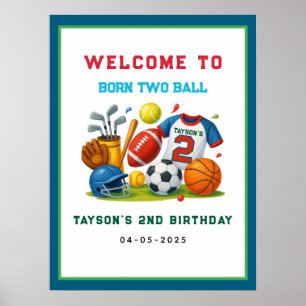 Born 2 Ball – スポーツテーマ 男子2歳の誕生日 ポスター
