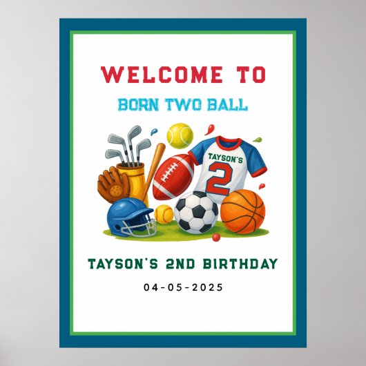 Born 2 Ball – スポーツテーマ 男子2歳の誕生日 ポスター (正面)