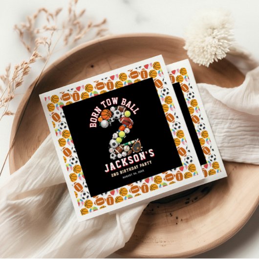 Born 2 Ball Sport Themed Boy 2nd Birthday Party スタンダードカクテルナプキン