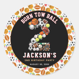 Born 2 Ball Sport Themed Boy 2nd Birthday Party ラウンドシール