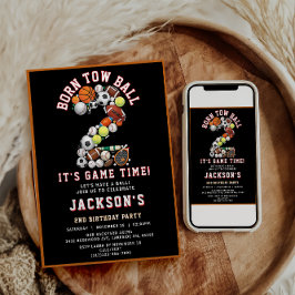 Born 2 Ball Sport Themed Boy 2nd Birthday Party 招待状