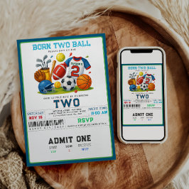 Born 2 Ball Sports Theme Boy’s 2nd Birthday Party  招待状