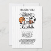 Born 2 Ball Sports Themed Boy 2nd Birthday Party サンキューカード (正面)