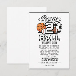 Born 2 Ball Sports Themed Boy 2nd Birthday Party サンキューカード
