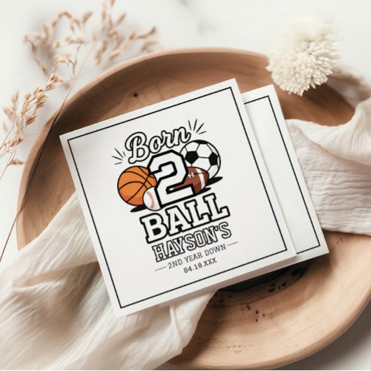 Born 2 Ball Sports Themed Boy 2nd Birthday Party スタンダードカクテルナプキン