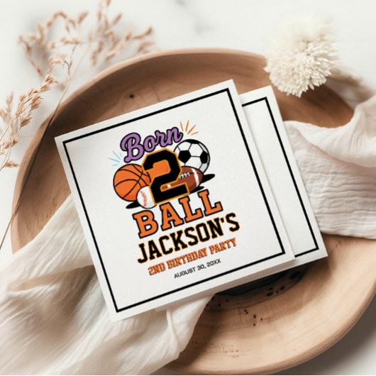 Born 2 Ball Sports-Themed Boy 2nd Birthday Party スタンダードカクテルナプキン