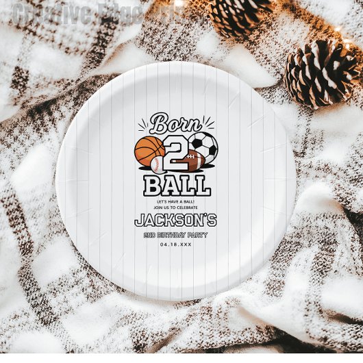 Born 2 Ball Sports Themed Boy 2nd Birthday Party ペーパープレート
