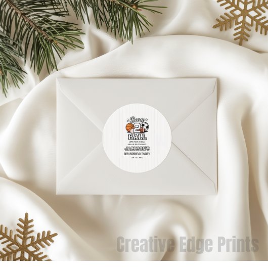 Born 2 Ball Sports Themed Boy 2nd Birthday Party ラウンドシール