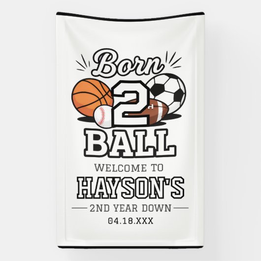 Born 2 Ball Sports Themed Boy 2nd Birthday Party 横断幕 (縦)