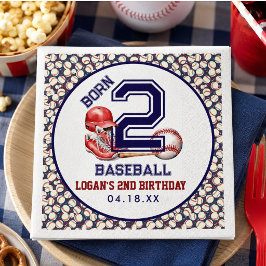 Born 2 Baseball | スポーツテーマの男の子の2歳の誕生日 スタンダードカクテルナプキン