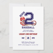 Born 2 Baseball | スポーツテーマの男の子の2歳の誕生日 招待状 (正面)