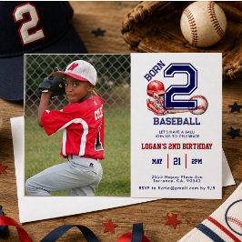 Born 2 Baseball | スポーツテーマの男の子の2歳の誕生日 招待状