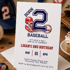Born 2 Baseball | スポーツテーマの男の子の2歳の誕生日 招待状