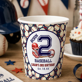 Born 2 Baseball | スポーツテーマの男の子の2歳の誕生日 紙コップ