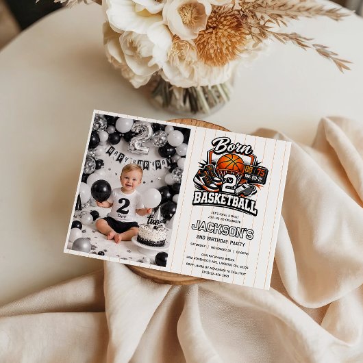 Born 2 Basketball Sports Themed Boy 2nd Birthday  招待状