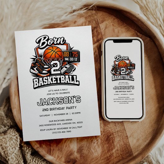 Born 2 Basketball Sports Themed Boy 2nd Birthday  招待状