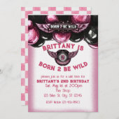 Born 2 Be Wild Pink, Black Motorcycle 2nd Birthday 招待状 (正面/裏面)