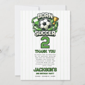 Born 2 Soccer Sports Themed Boy 2nd Birthday Party サンキューカード