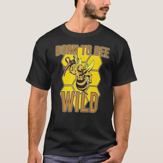 Born Bee Wild Yellow Insect Farmland Honeybee Hone Tシャツ (正面)