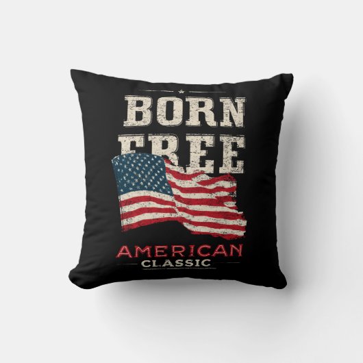 Born Free American Classic Patriotic USA Flag Blue クッション (正面)