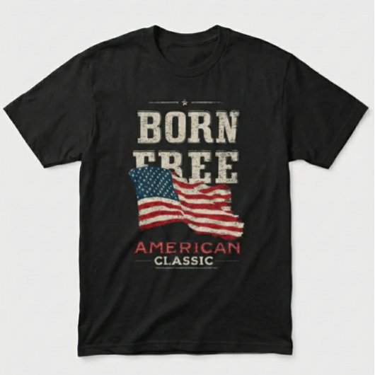 Born Free American Classic Patriotic USA Flag Blue Tシャツ