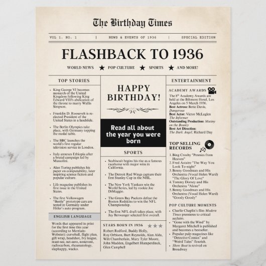 Born in 1936 Mock Newspaper sepia (正面)