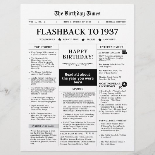 Born in 1937 Fun Newspaper black and white (正面)