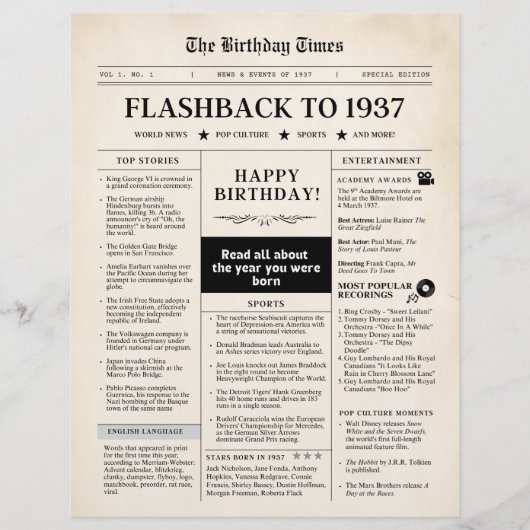 Born in 1937 Mock Newspaper sepia (正面)