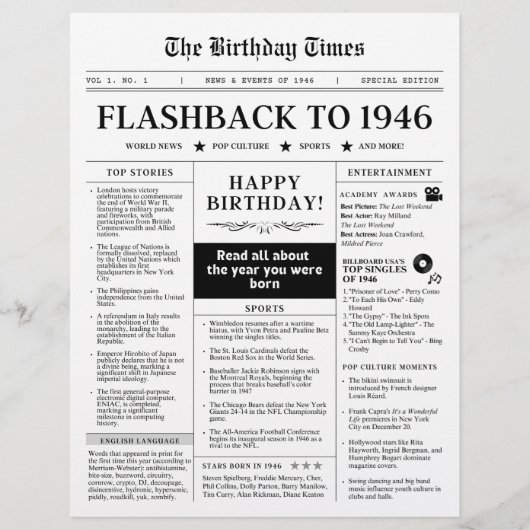 Born in 1946 Fun Newspaper black and white (正面)