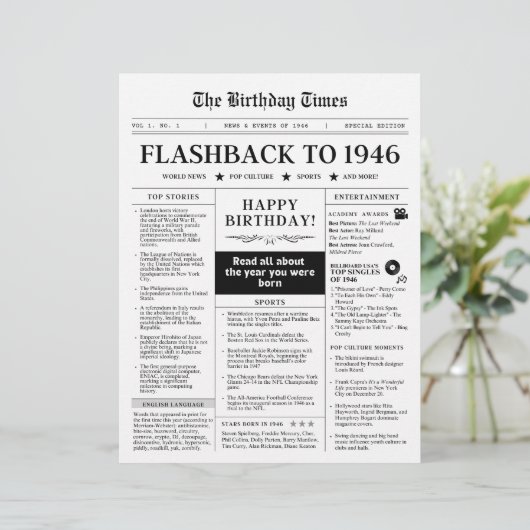 Born in 1946 Fun Newspaper black and white (スタンド正面)