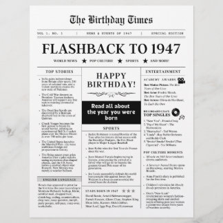 Born in 1947 Mock Newspaper Black and White