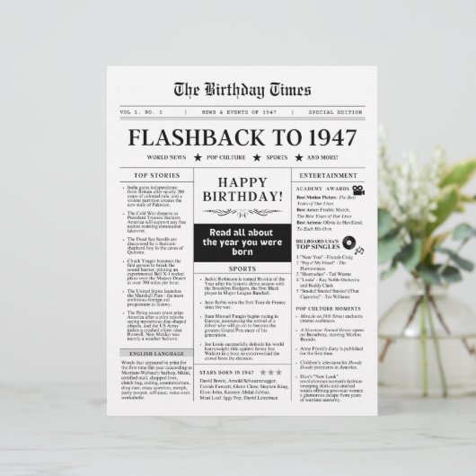 Born in 1947 Mock Newspaper Black and White (スタンド正面)