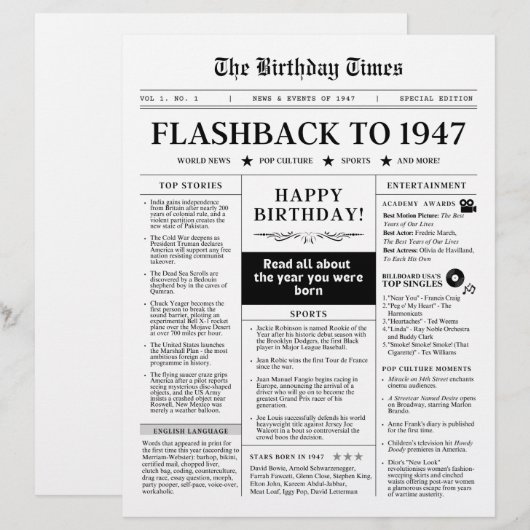 Born in 1947 Mock Newspaper Black and White (正面/裏面)