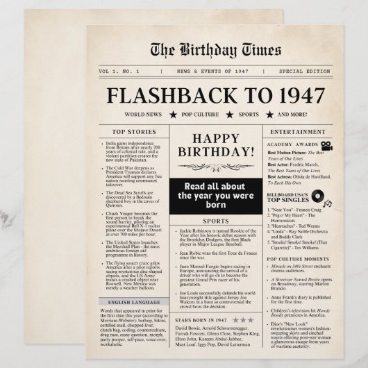 Born in 1947 Mock Newspaper sepia (正面/裏面)
