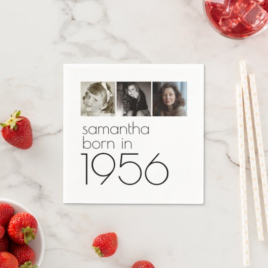 Born in 1956 3 Photos 70th Birthday Party スタンダードカクテルナプキン (インサイチュ)