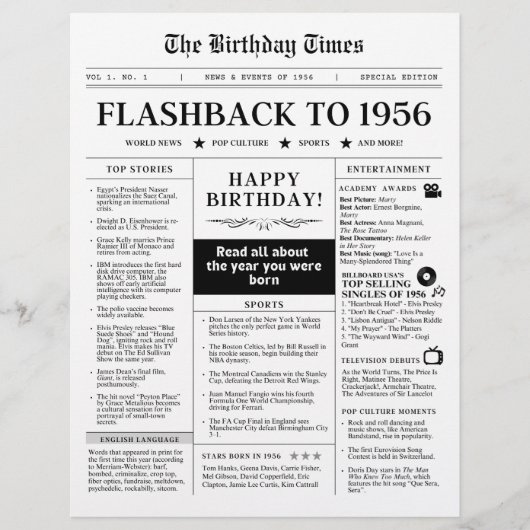 Born in 1956 Fun Black and White Newspaper  (正面)