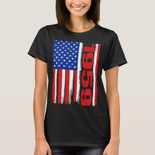 Born in 1959 US Flag Patriotic Veterans Day 4th Of Tシャツ (正面)