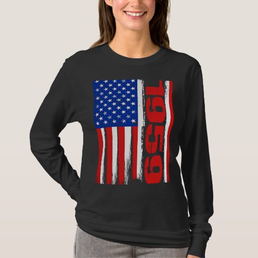 Born in 1959 US Flag Patriotic Veterans Day 4th Of Tシャツ (正面)