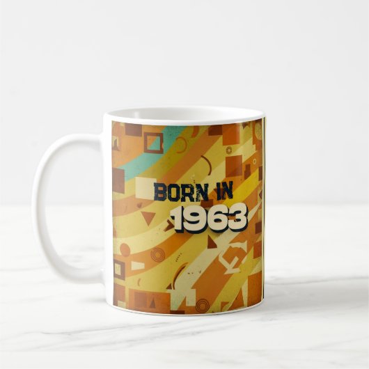 Born in 1963 Name Mug - 60s Retro Geometric Design コーヒーマグカップ (左)