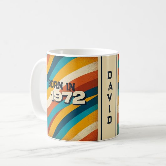 Born in 1972 Personalized Mug - 70s Groovy Stripes コーヒーマグカップ (正面左)