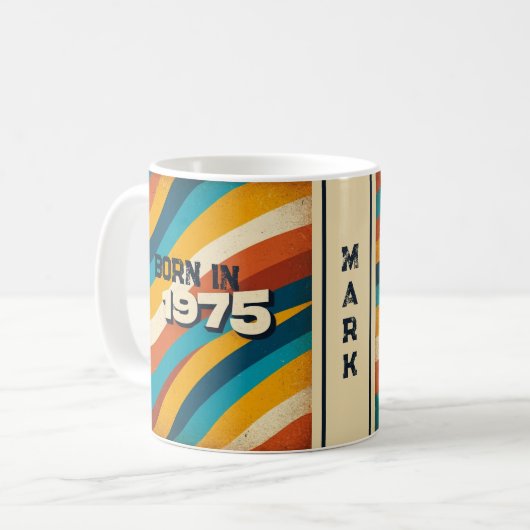 Born in 1975 Personalized Mug - 70s Groovy Stripes コーヒーマグカップ (正面左)