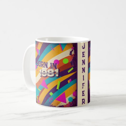 Born in 1981 Personalized Mug - 80s Neon Geometric コーヒーマグカップ (正面左)