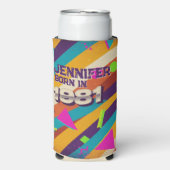 Born in 1981 - Retro 80s Neon Geometric Name スリム缶クーラー (Seltzer正面)