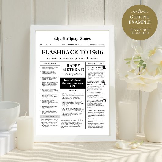 Born in 1986 Fun Black and White Newspaper