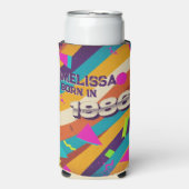 Born in 1986 - Retro 80s Neon Geometric Name スリム缶クーラー (Seltzer正面)
