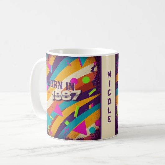 Born in 1987 Personalized Mug - 80s Neon Geometric コーヒーマグカップ (正面左)