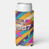 Born in 1987 - Retro 80s Neon Geometric Name スリム缶クーラー (Seltzer正面)
