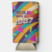 Born in 1987 - Retro 80s Neon Geometric Name スリム缶クーラー (正面)