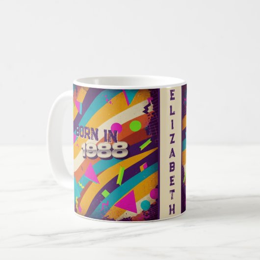 Born in 1988 Personalized Mug - 80s Neon Geometric コーヒーマグカップ (正面左)
