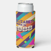 Born in 1988 - Retro 80s Neon Geometric Name スリム缶クーラー (Seltzer正面)